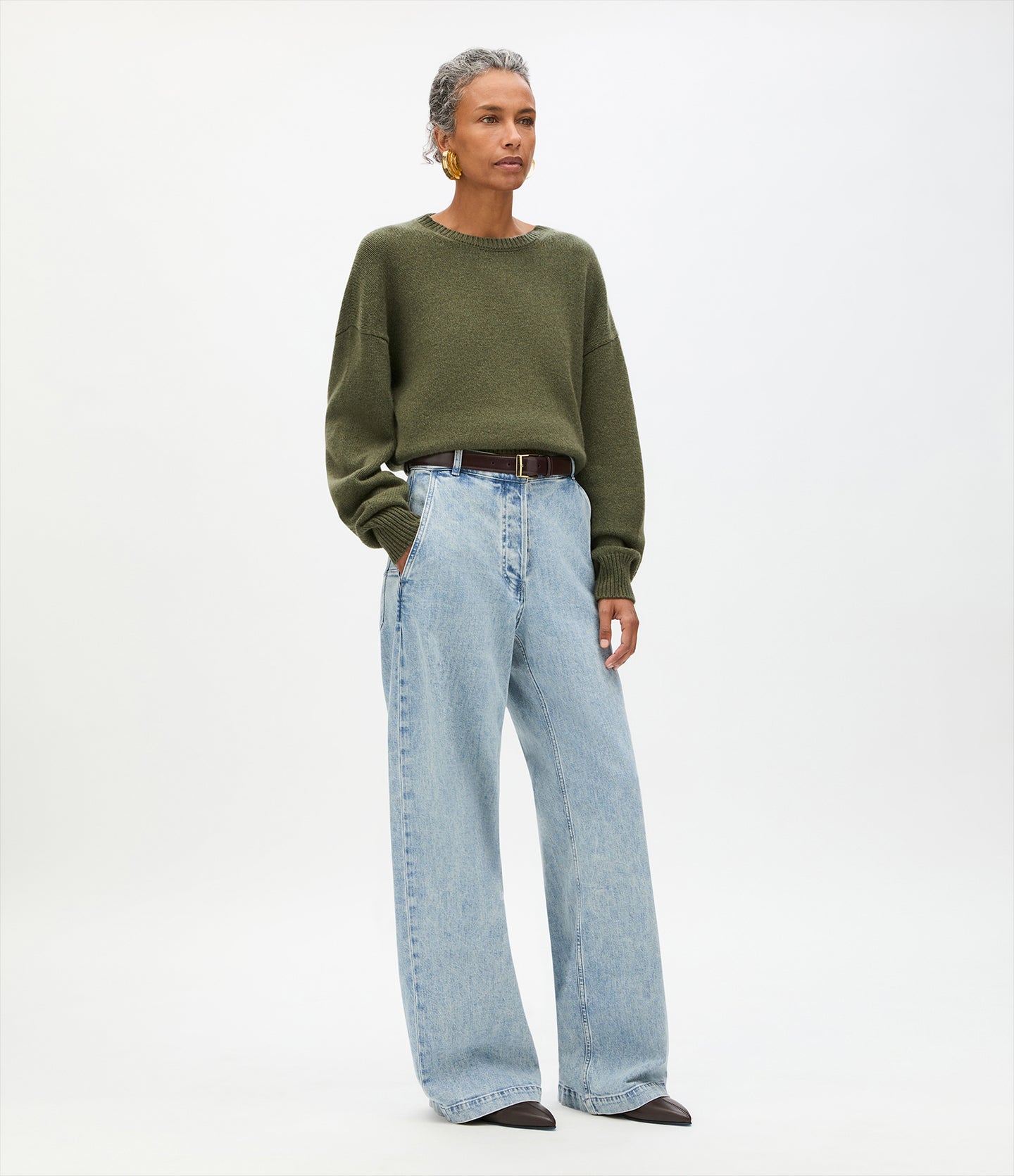 Another Tomorrow Cashmere Knit Sweatshirt in Moss – Cashmere Women's Knitwear