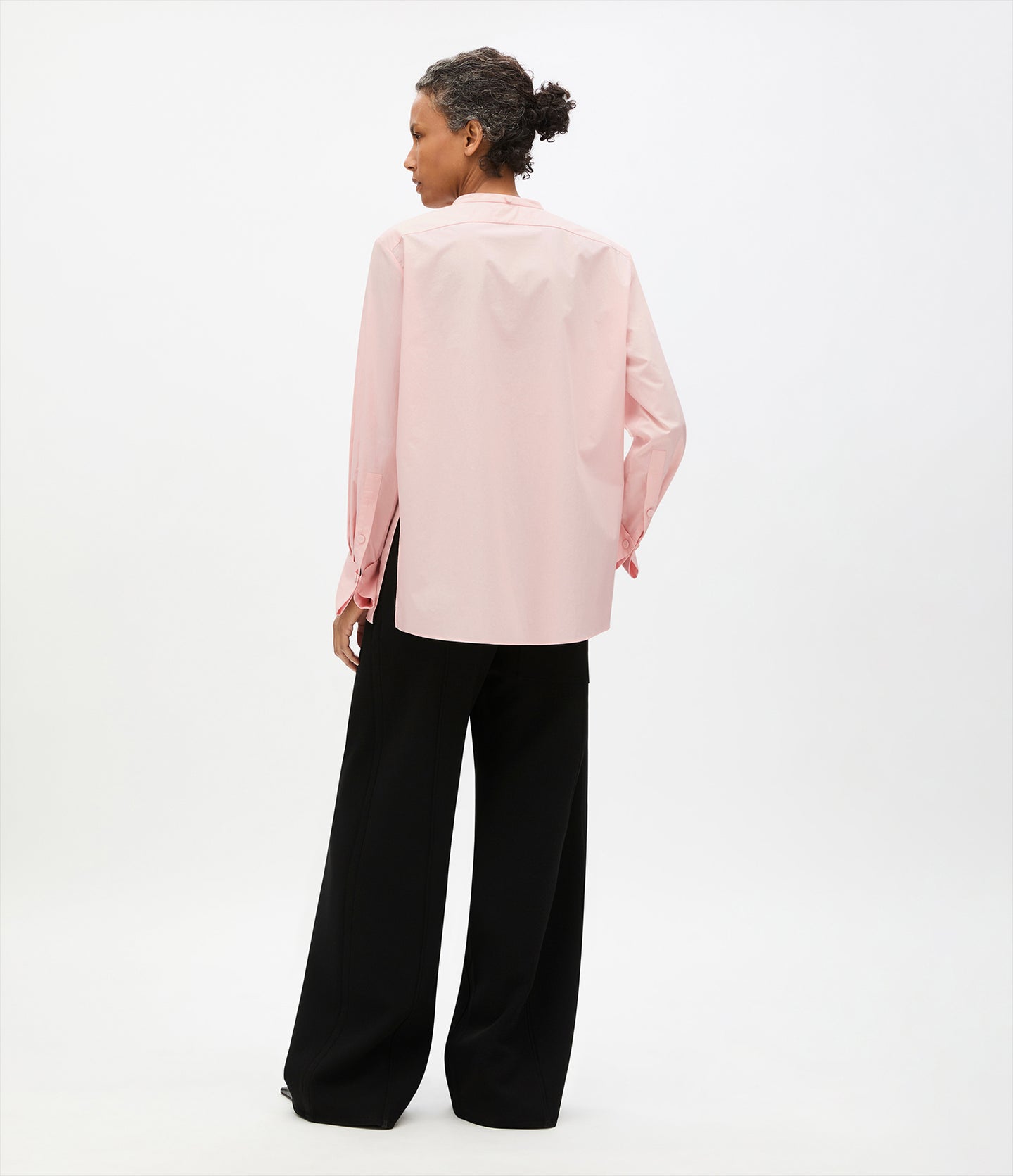 Another Tomorrow Collarless Blouse in Lotus Pink – Cotton Women's Top