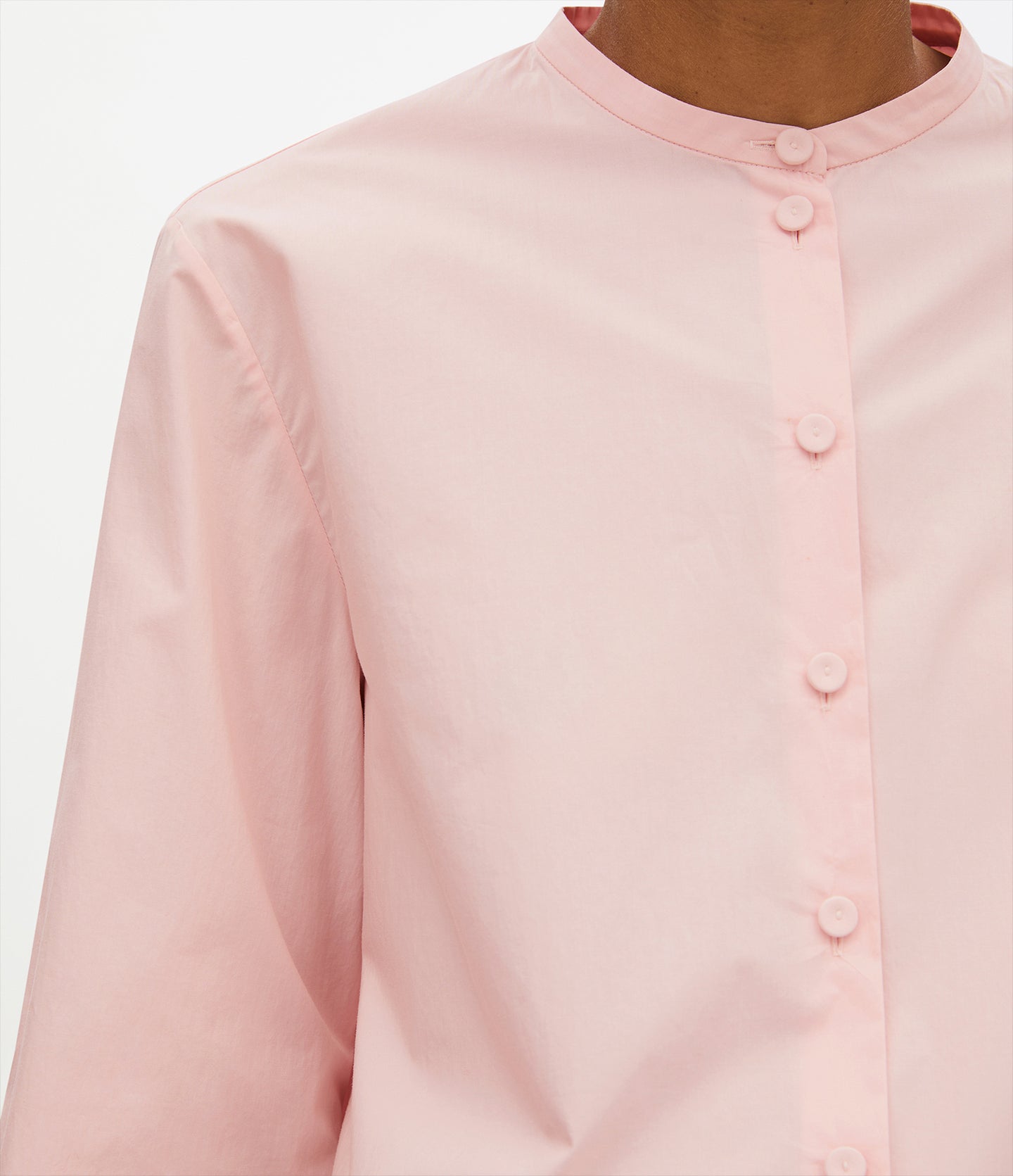 Another Tomorrow Collarless Blouse in Lotus Pink – Cotton Women's Top