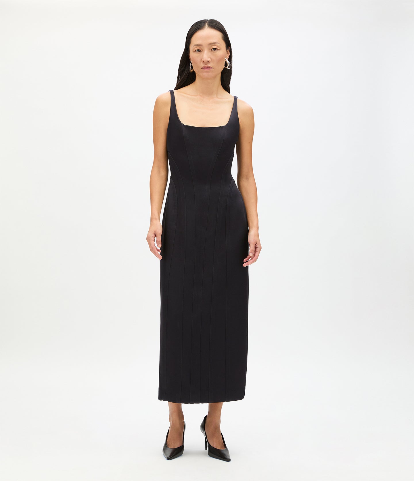 Another Tomorrow Contour Seamed Dress in Black – Satin Women's Dress