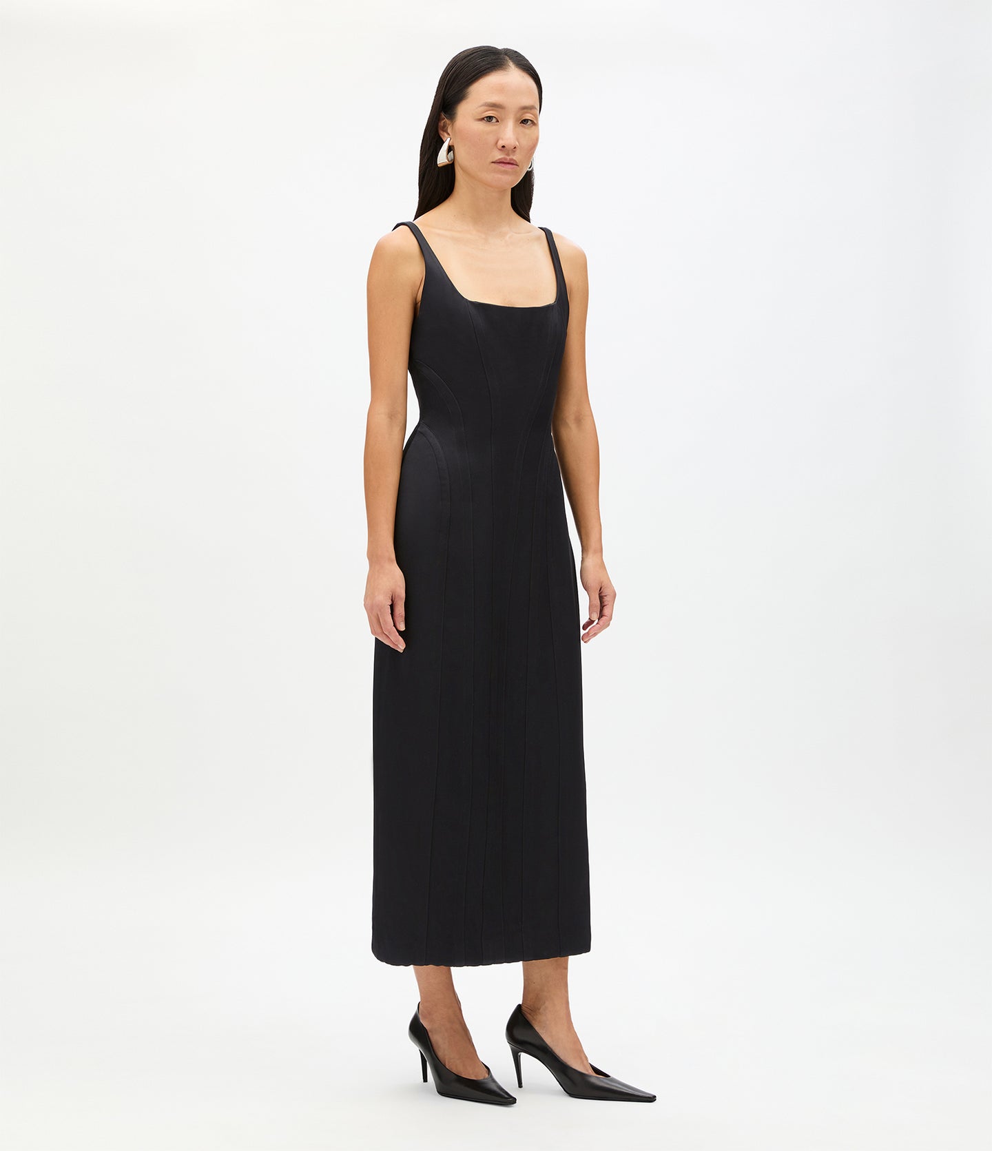 Another Tomorrow Contour Seamed Dress in Black – Satin Women's Dress