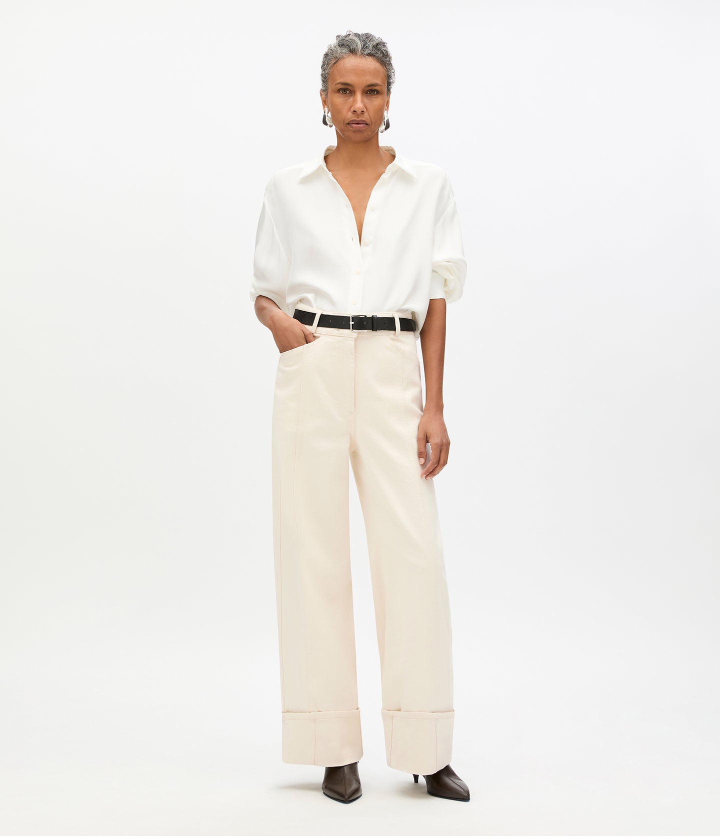 Another Tomorrow Denim Cuff Pant in Ecru – Denim Women's Trousers