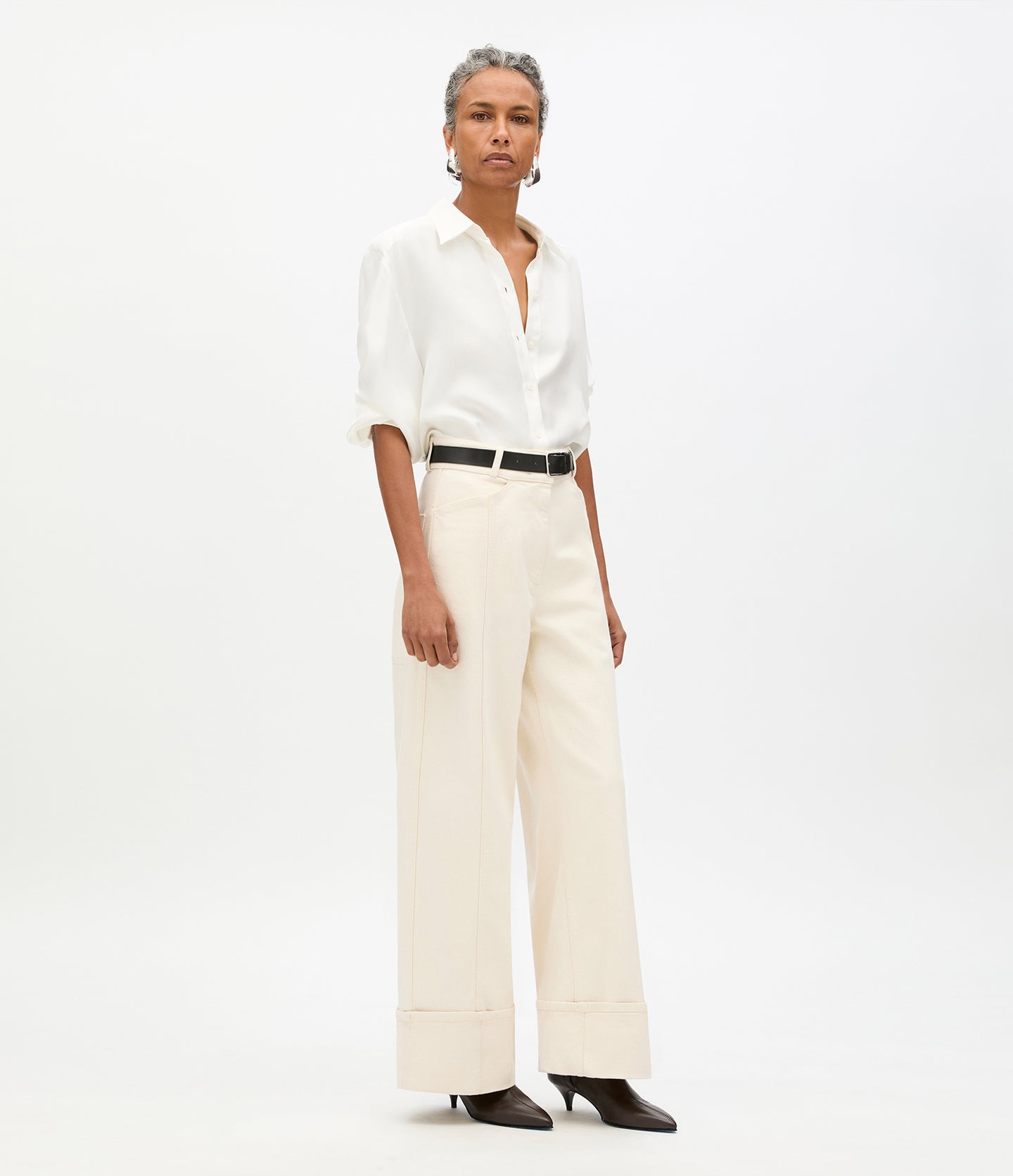 Another Tomorrow Denim Cuff Pant in Ecru – Denim Women's Trousers