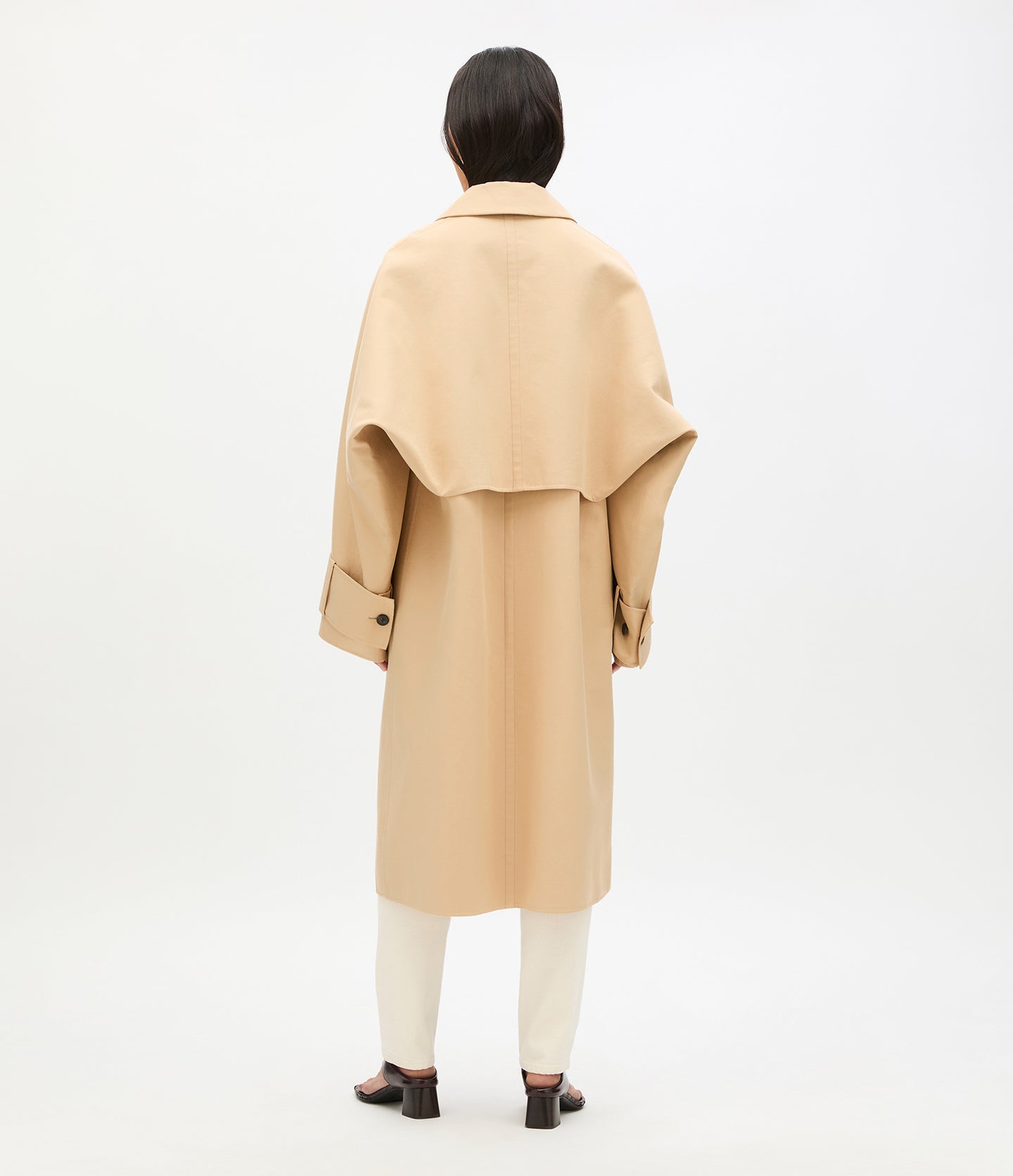 Another Tomorrow Double Face Balmacaan in Khaki – Cotton Women's Outerwear