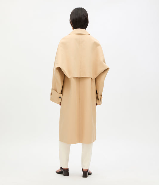 Another Tomorrow Double Face Balmacaan in Khaki – Cotton Women's Outerwear