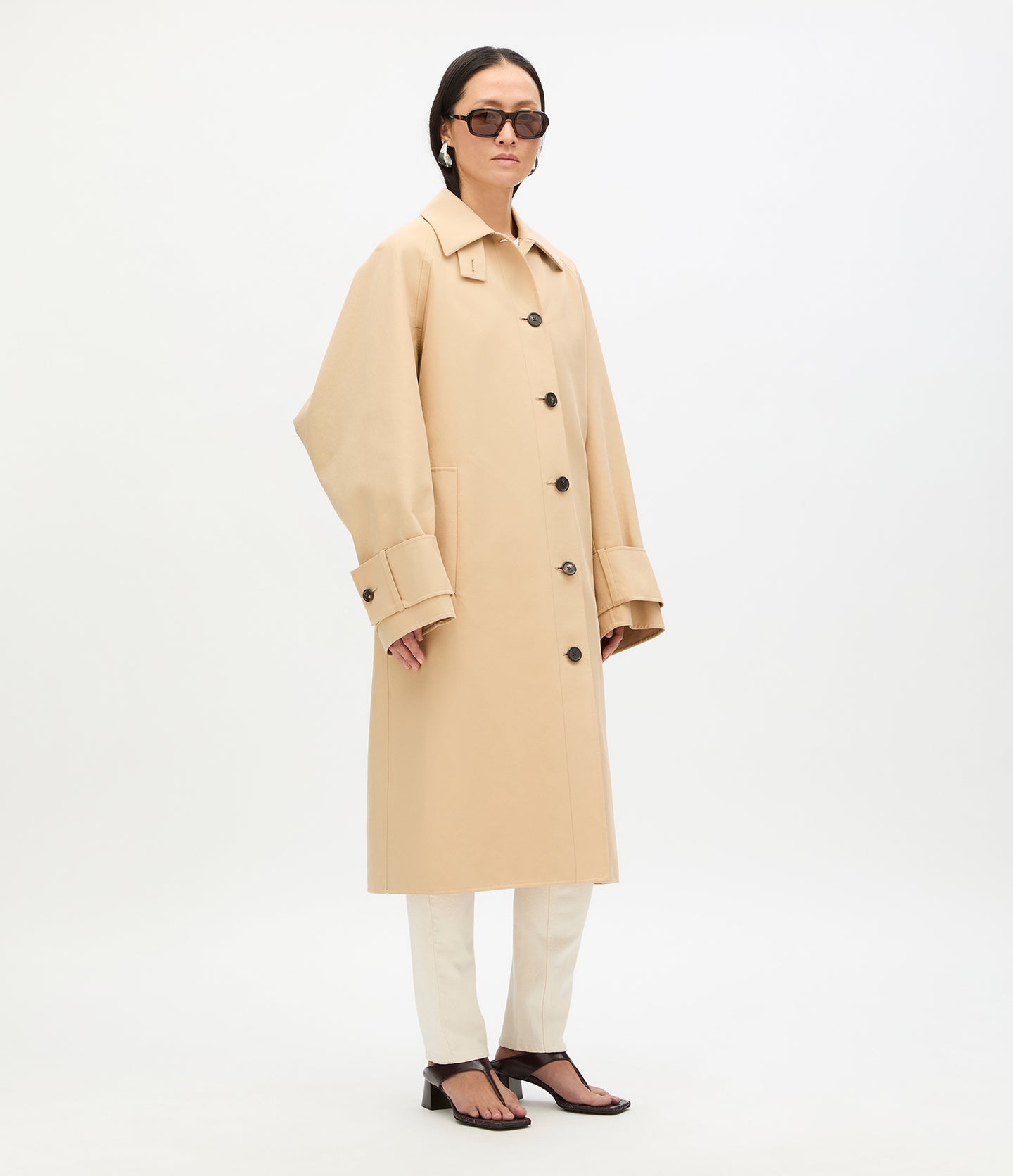 Another Tomorrow Double Face Balmacaan in Khaki – Cotton Women's Outerwear