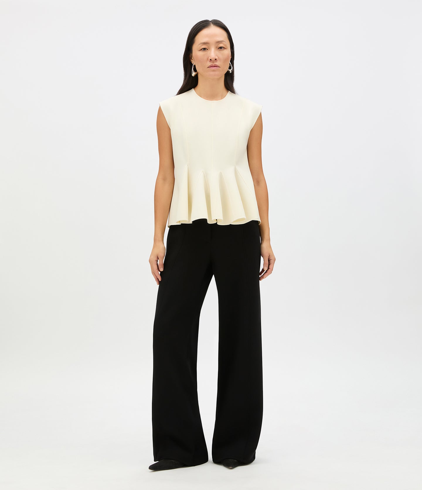 Another Tomorrow Double Face Godet Top in Cream – Wool Women's Top