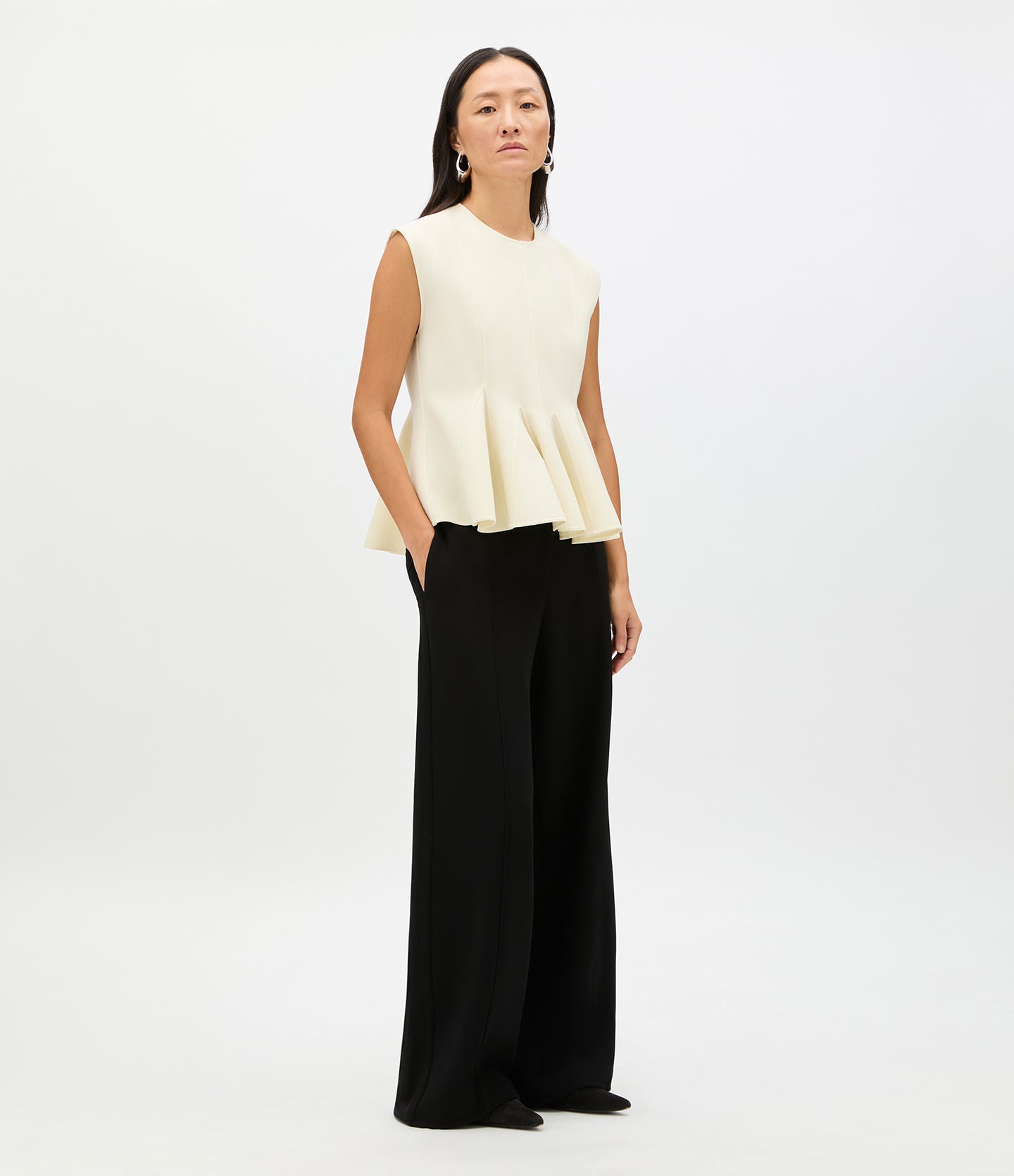 Another Tomorrow Double Face Godet Top in Cream – Wool Women's Top