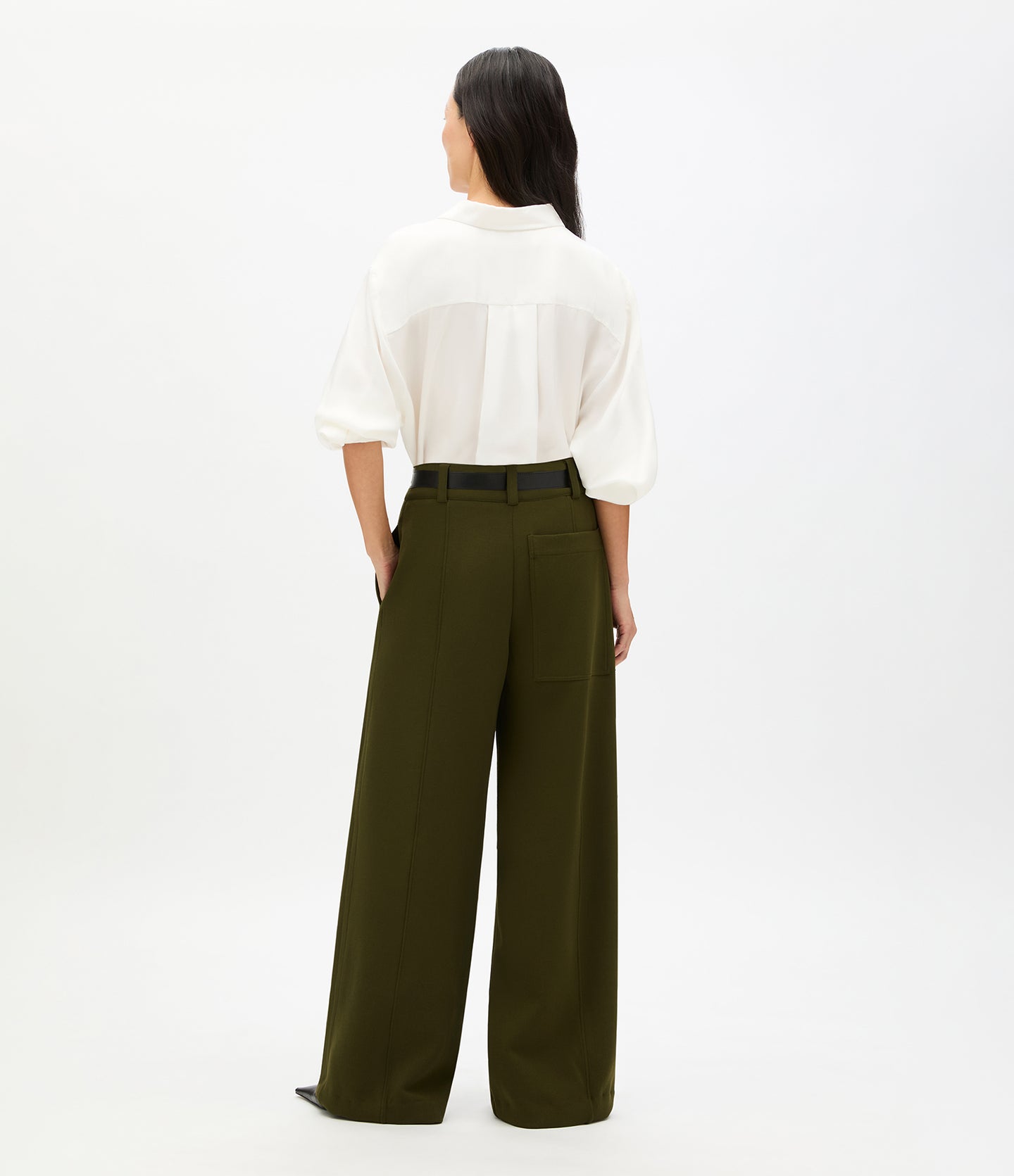 Another Tomorrow Double Face High Waist Pant in Moss – Wool Women's Trousers