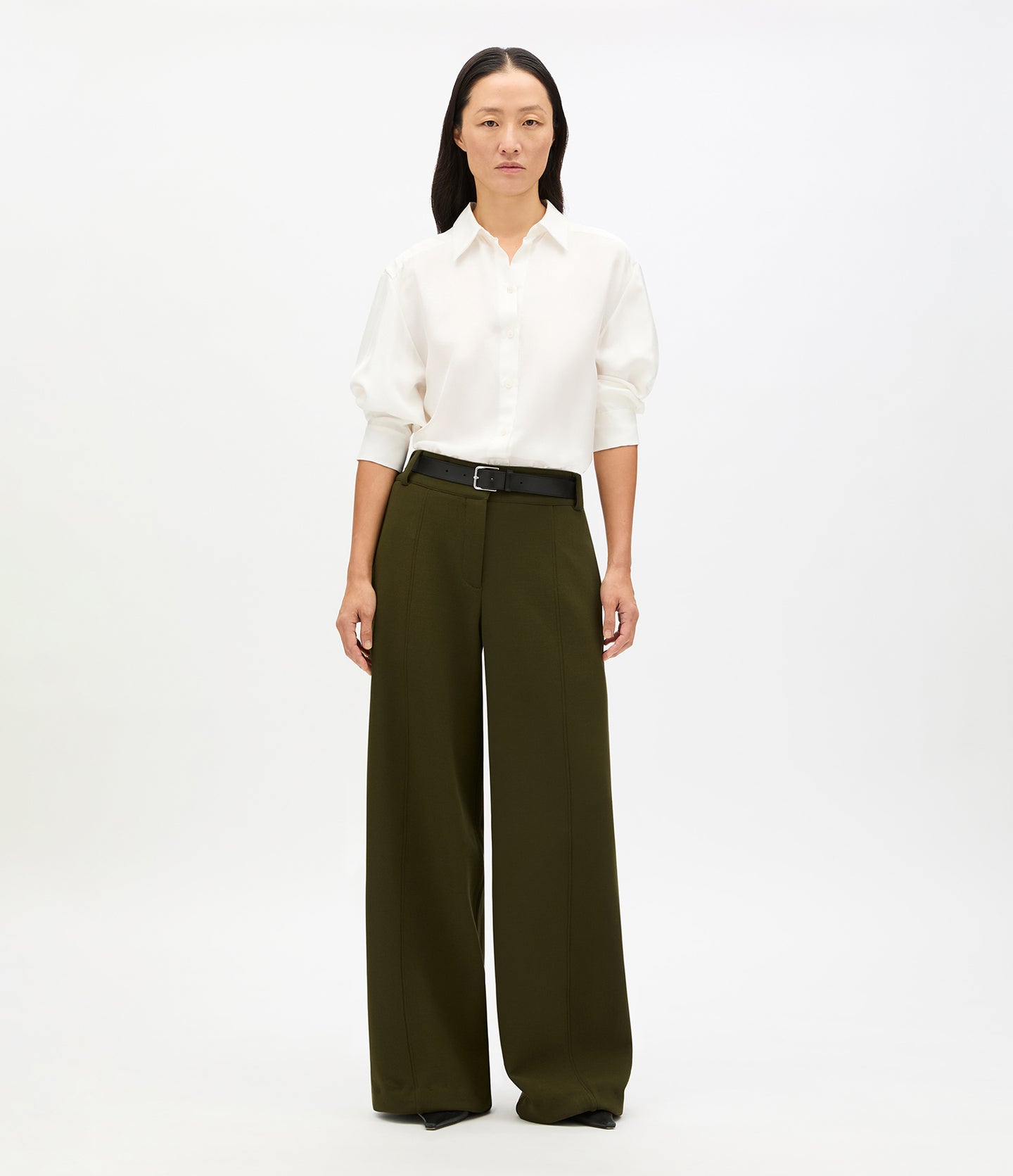 Another Tomorrow Double Face High Waist Pant in Moss – Wool Women's Trousers