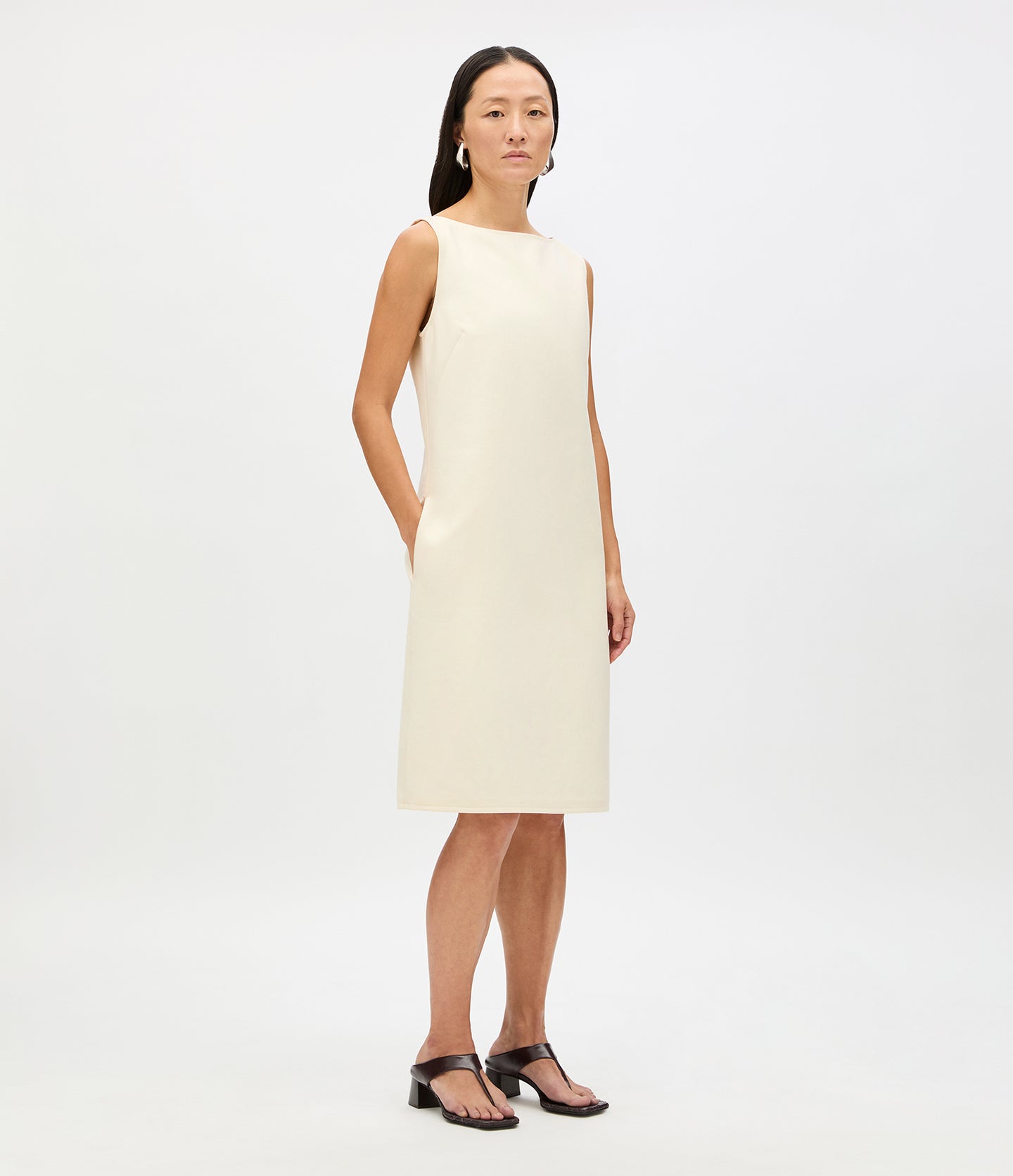 Another Tomorrow Double Face Sheath Dress in Cream – Cotton Women's Dress