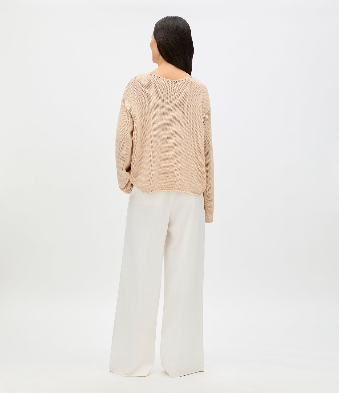 Another Tomorrow Draped Knit Sweater in Sand – Cotton Women's Knitwear