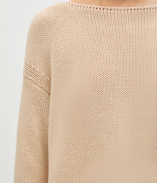 Another Tomorrow Draped Knit Sweater in Sand – Cotton Women's Knitwear