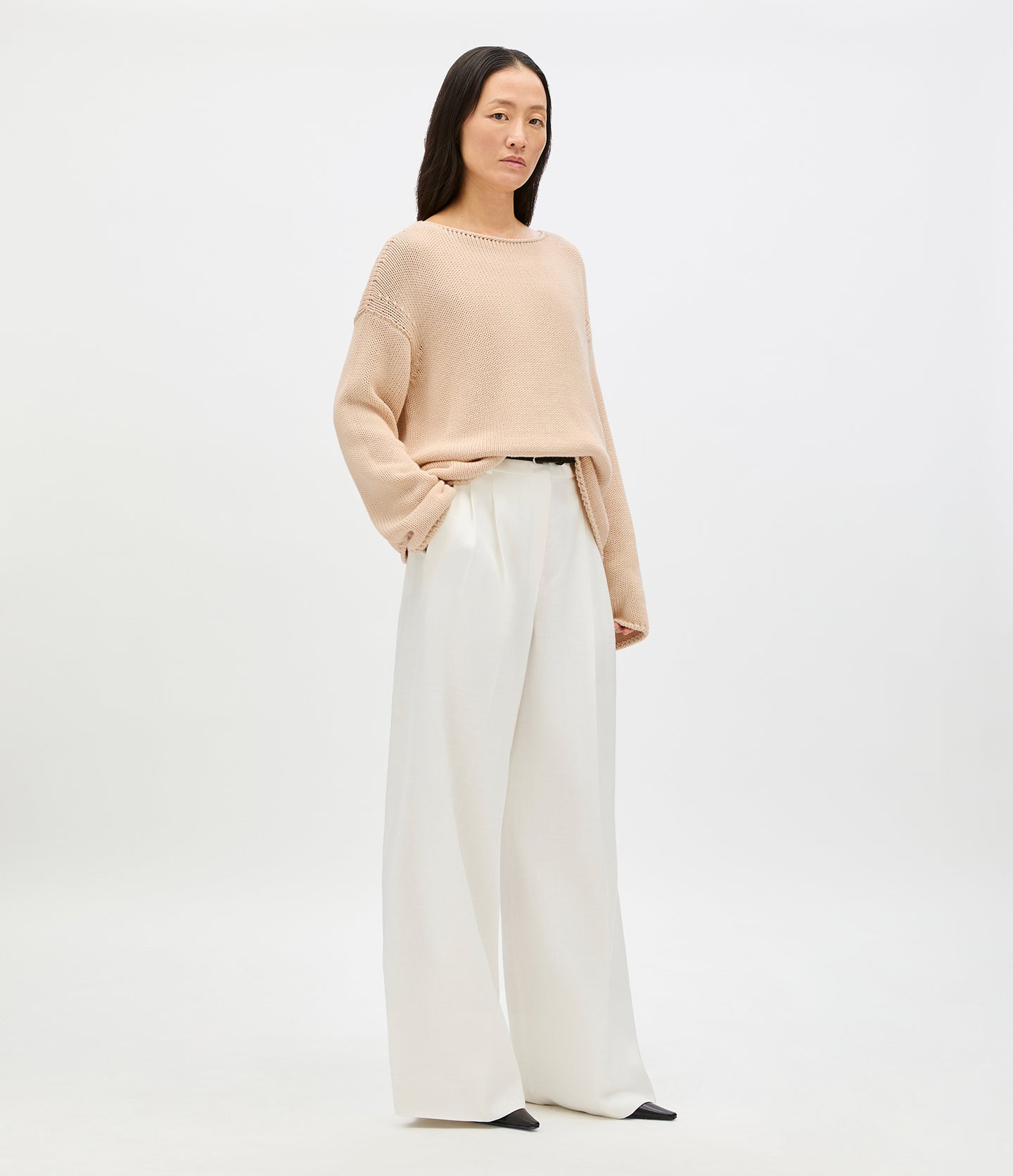 Another Tomorrow Draped Knit Sweater in Sand – Cotton Women's Knitwear