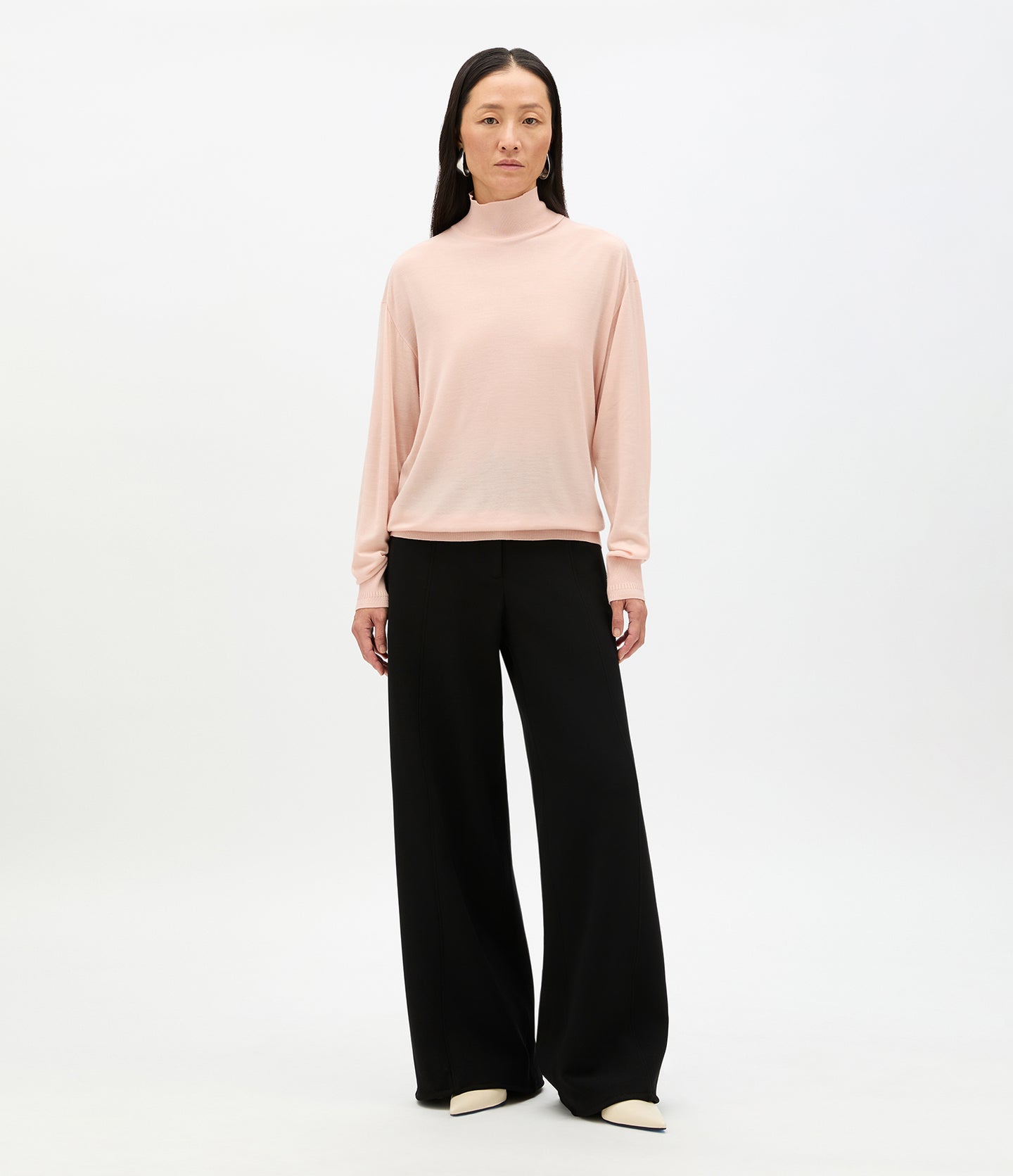 Another Tomorrow Featherweight Turtleneck in Lotus Pink – Wool Women's Knitwear