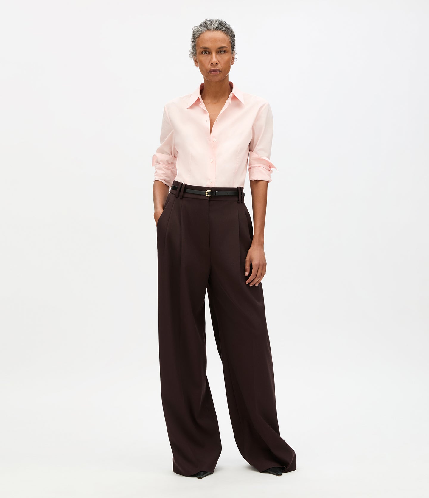 Another Tomorrow Fitted Blouse in Lotus Pink – Cotton Women's Top