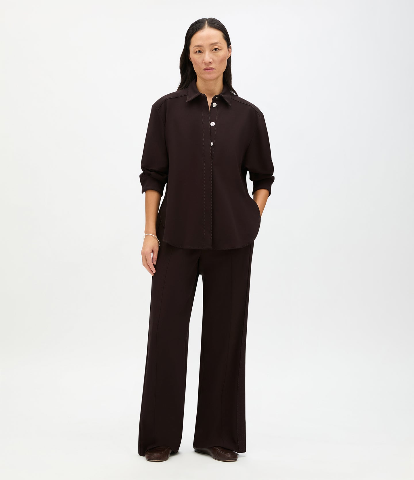 Fluid Jersey Blouse | Dark Chocolate