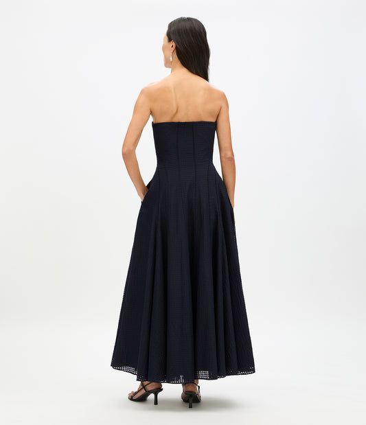 Another Tomorrow Full Skirt Gingham Dress in Black – Viscose Women's Dress