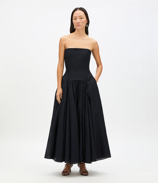 Another Tomorrow Full Skirt Gingham Dress in Black – Viscose Women's Dress