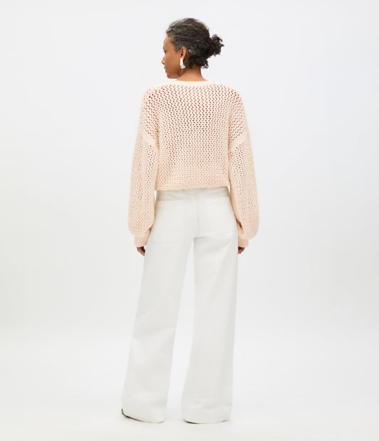 Another Tomorrow Open Knit Crewneck in Ecru – Cotton Women's Knitwear