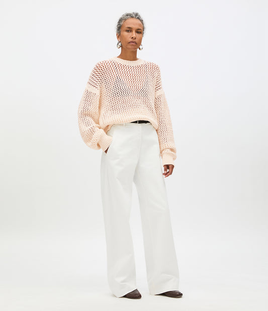 Another Tomorrow Open Knit Crewneck in Ecru – Cotton Women's Knitwear