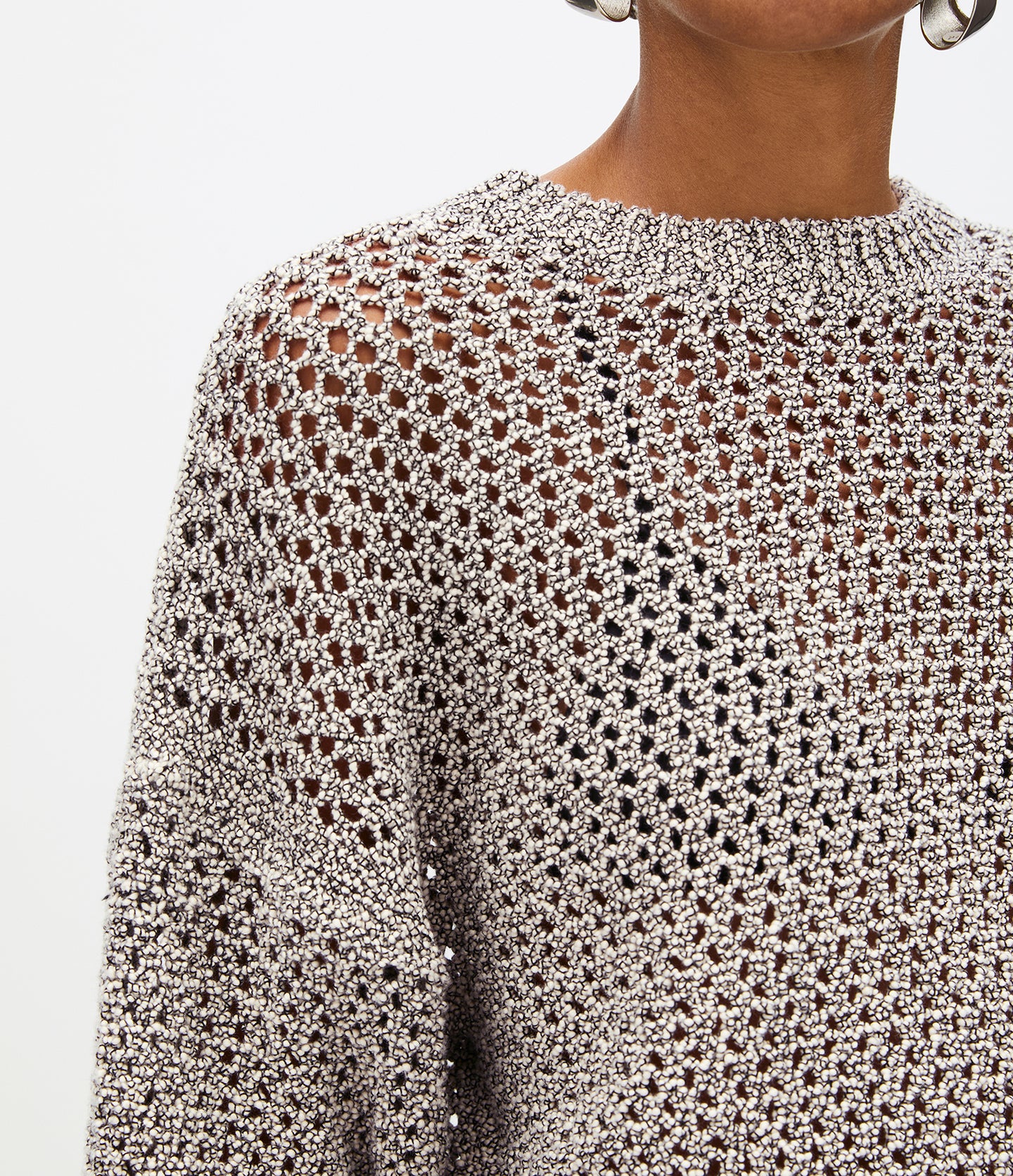 Open Knit Crewneck | Black Ecru