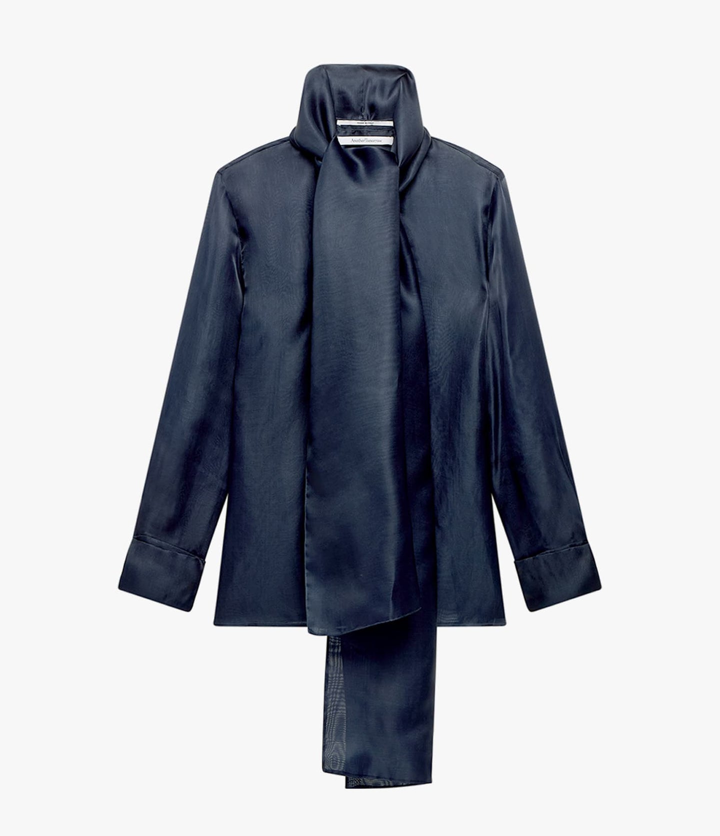 Another Tomorrow Organza Bow Blouse in Indigo – Silk Women's Top