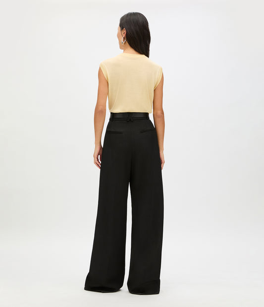 Another Tomorrow High Waisted Pleated Trouser in Black – Cotton Women's Trousers