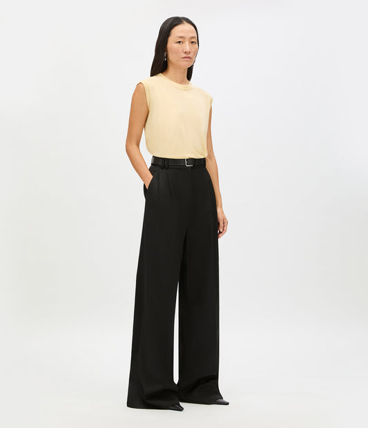 Another Tomorrow High Waisted Pleated Trouser in Black – Cotton Women's Trousers