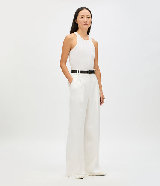 Another Tomorrow High Waisted Pleated Trouser in Off White – Cotton Women's Trousers