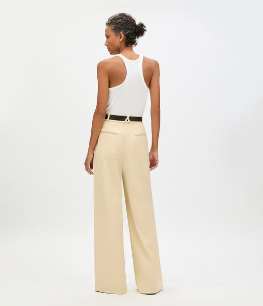 Another Tomorrow High Waisted Pleated Trouser in Sand – Cotton Women's Trousers