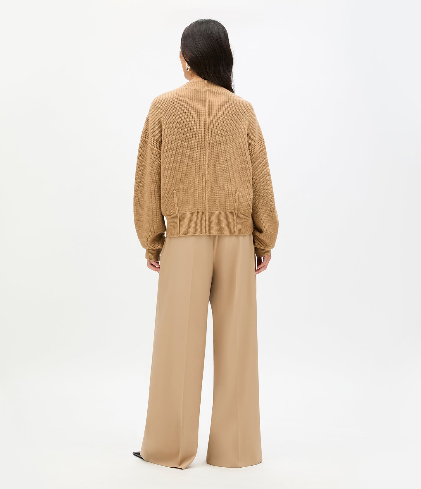 Another Tomorrow Rib Crewneck in Camel – Wool Women's Knitwear