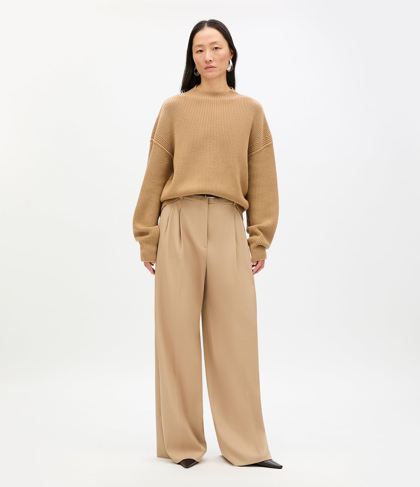 Another Tomorrow Rib Crewneck in Camel – Wool Women's Knitwear