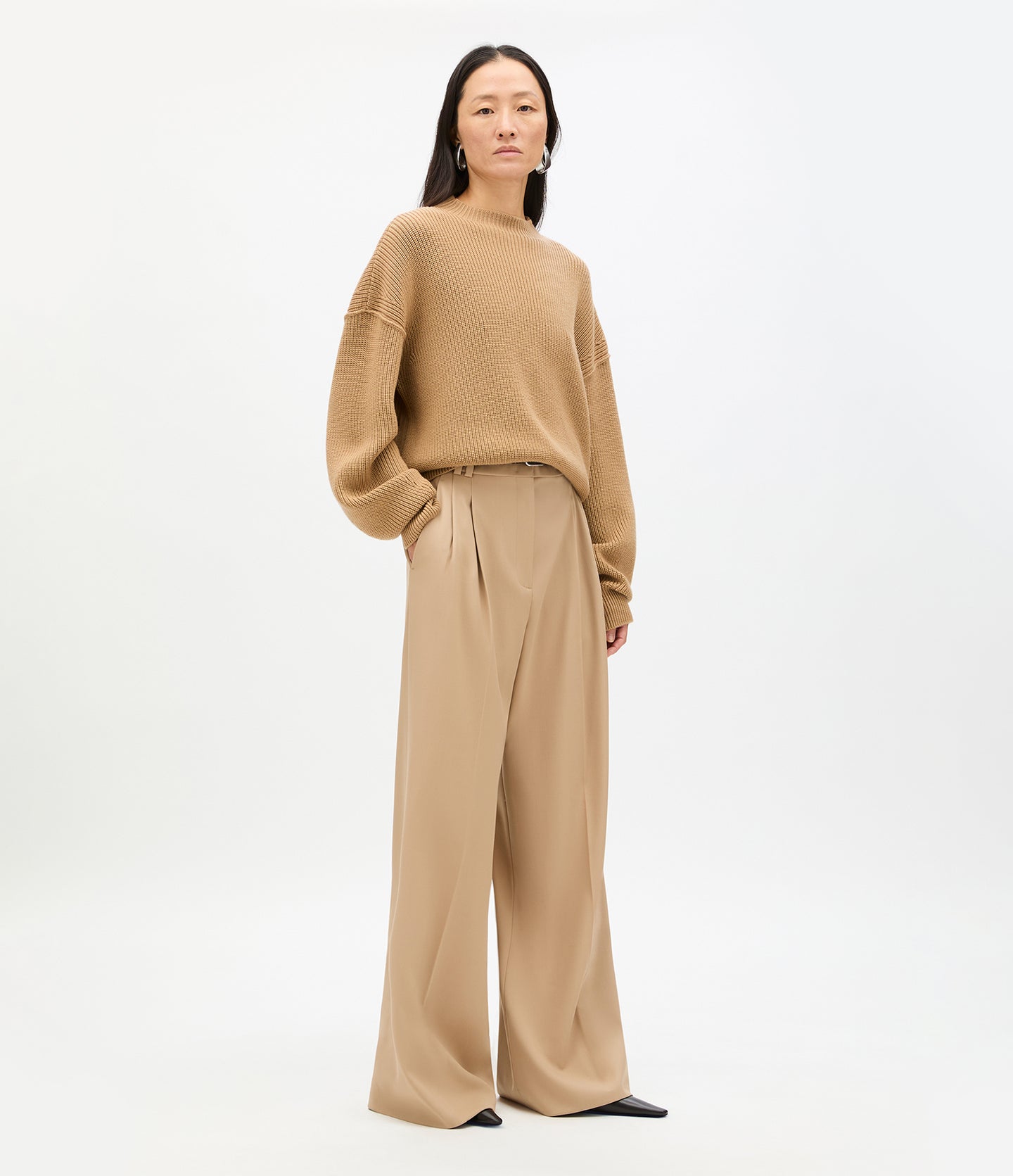 Another Tomorrow Rib Crewneck in Camel – Wool Women's Knitwear