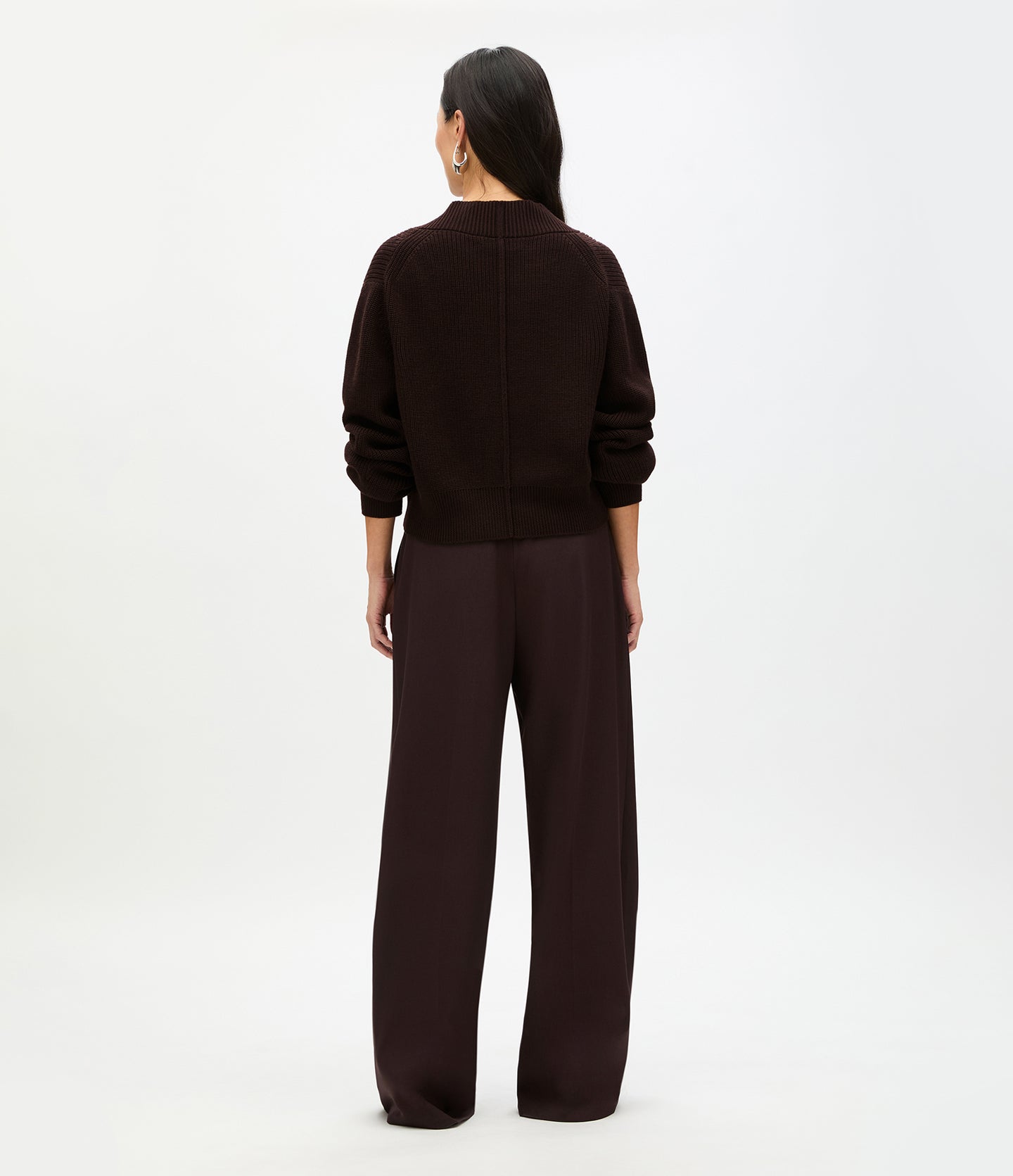 Another Tomorrow Rib Cropped Cardigan in Chocolate – Wool Women's Knitwear