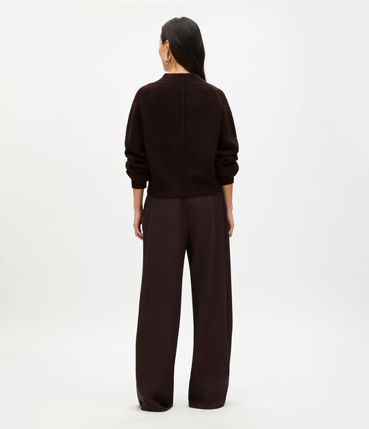 Another Tomorrow Rib Cropped Cardigan in Chocolate – Wool Women's Knitwear