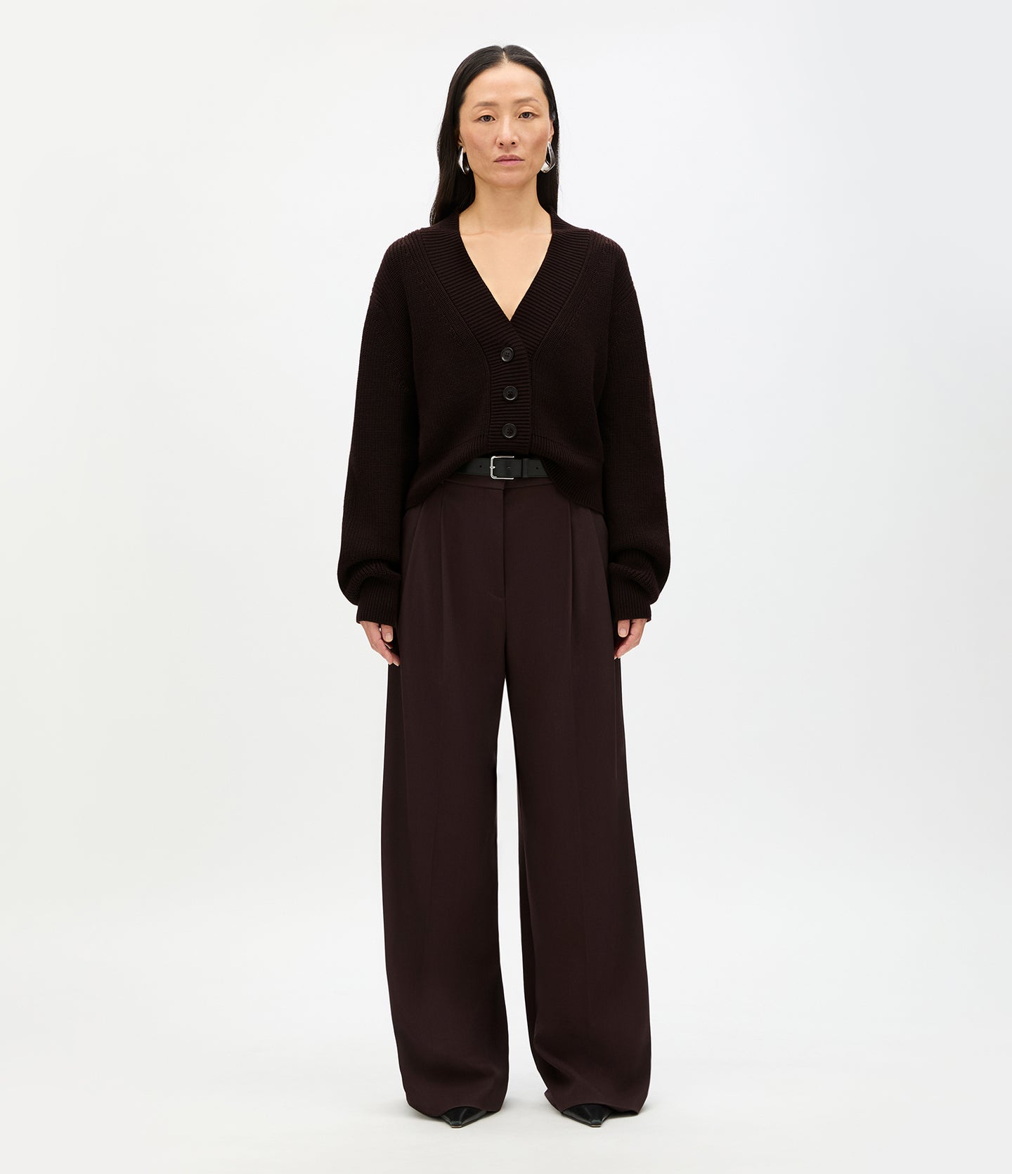 Another Tomorrow Rib Cropped Cardigan in Chocolate – Wool Women's Knitwear