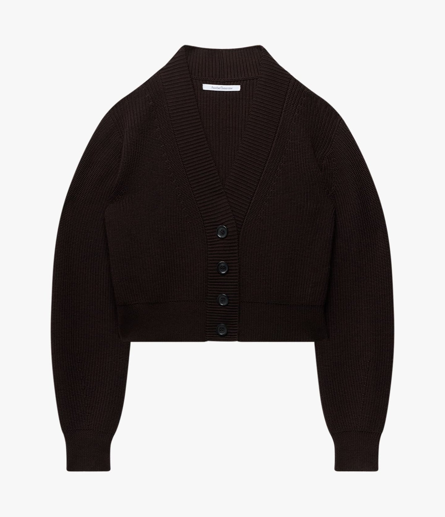 Another Tomorrow Rib Cropped Cardigan in Chocolate – Wool Women's Knitwear