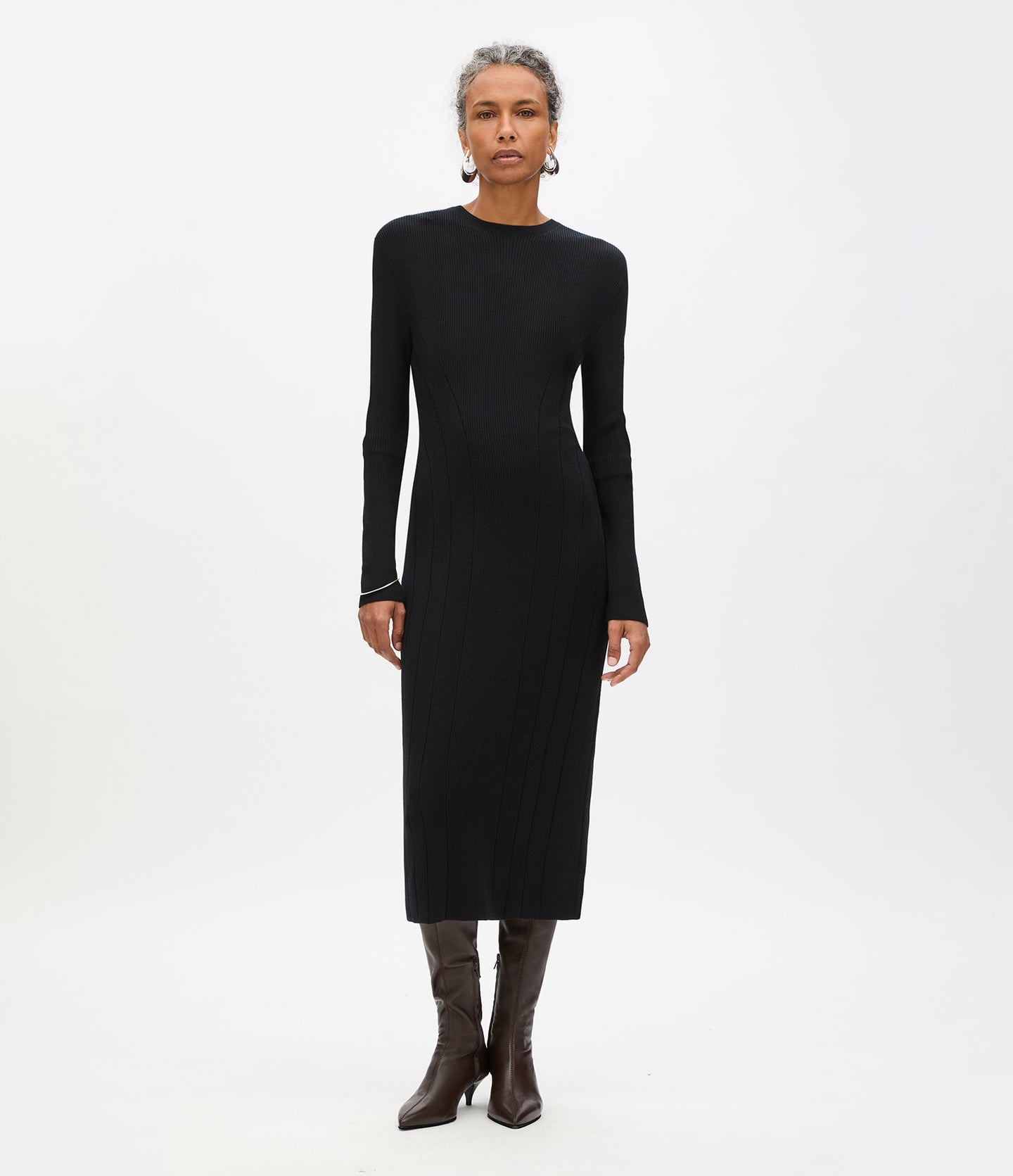 Another Tomorrow Rib Knit Dress in Black – Wool Women's Dress