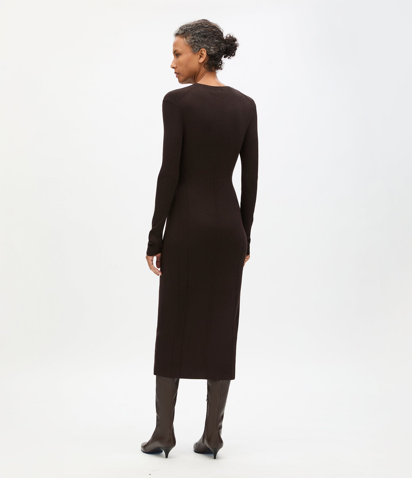 Another Tomorrow Rib Knit Dress in Chocolate – Wool Women's Dress