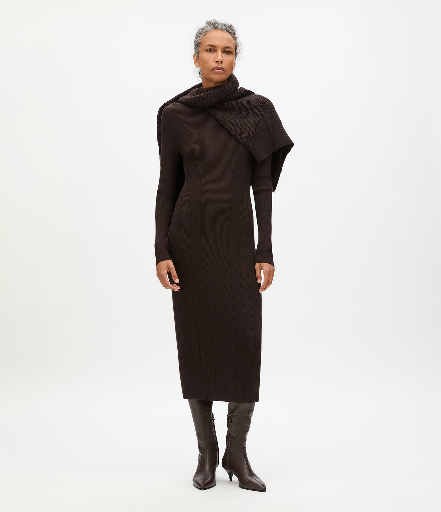 Another Tomorrow Rib Knit Dress in Chocolate – Wool Women's Dress