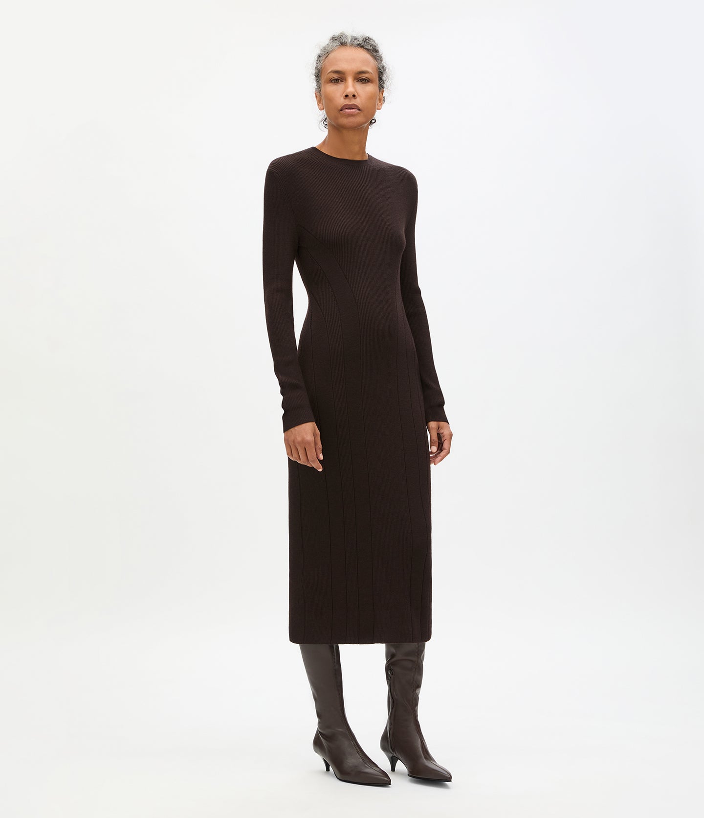 Another Tomorrow Rib Knit Dress in Chocolate – Wool Women's Dress