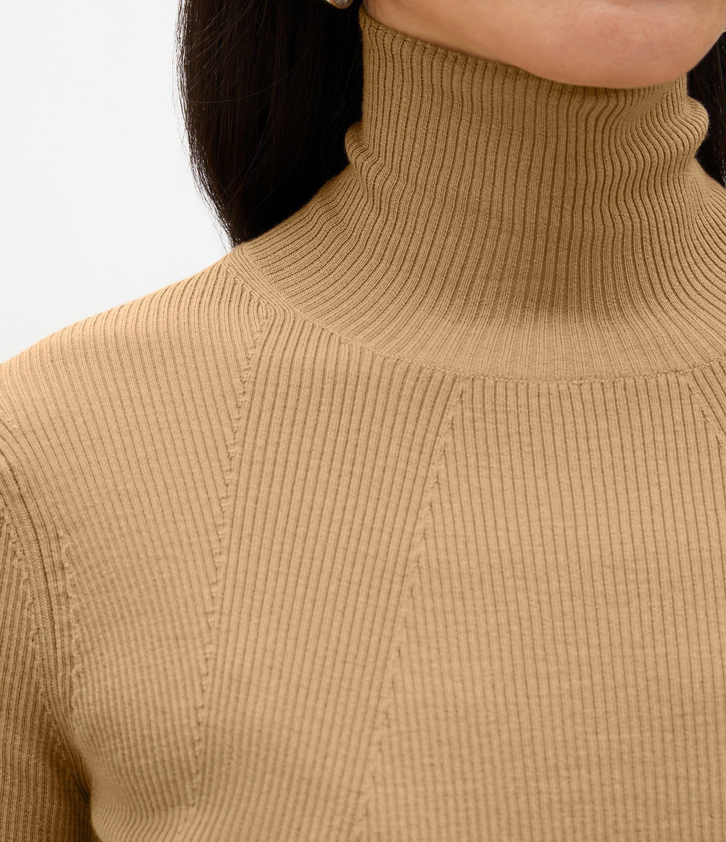 Another Tomorrow Rib Knit Turtleneck in Camel – Wool Women's Knitwear