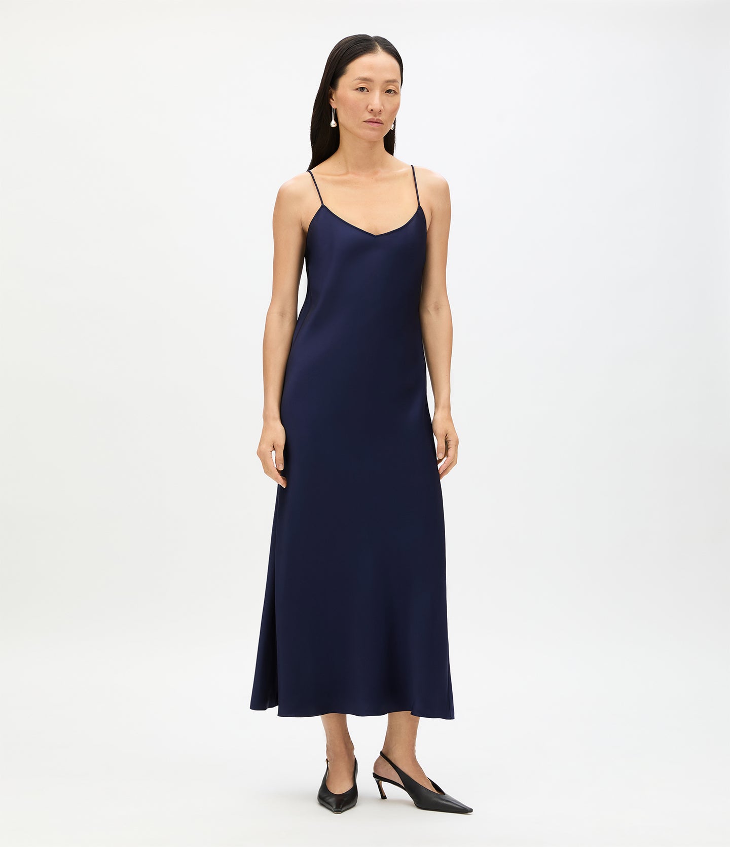 Another Tomorrow Satin Gown in Indigo – Satin Women's Dress