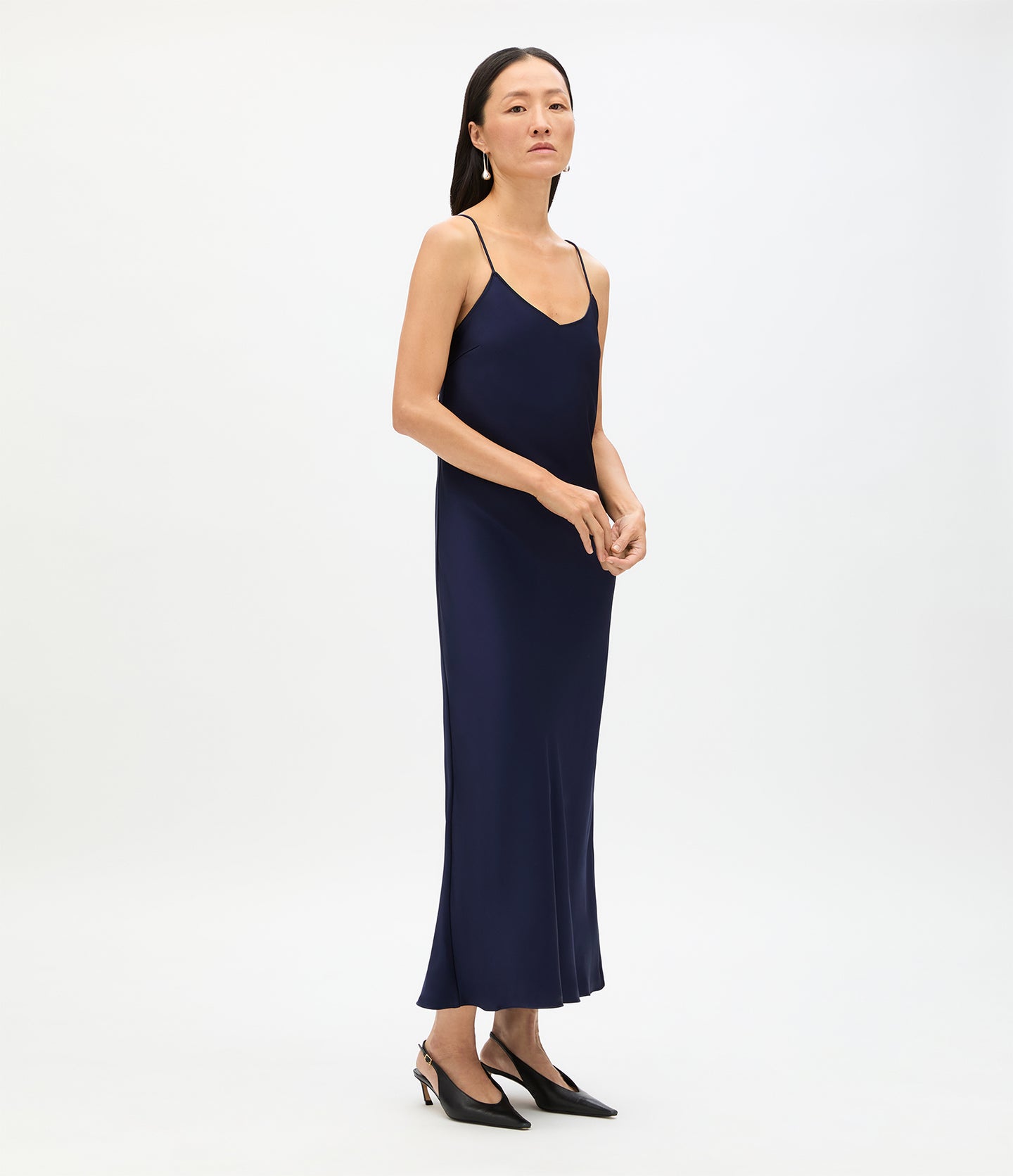 Another Tomorrow Satin Gown in Indigo – Satin Women's Dress