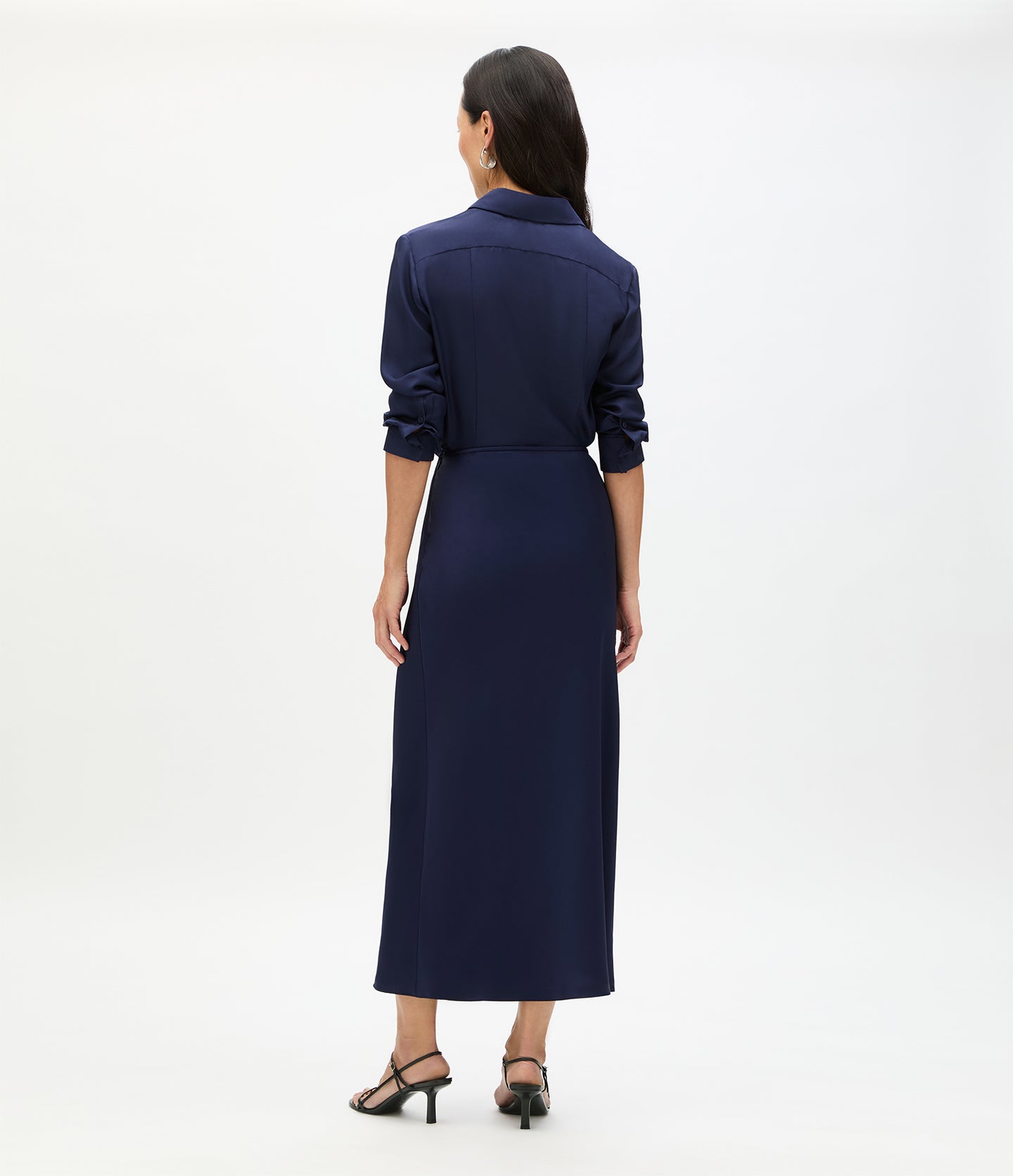 Another Tomorrow Satin Skirt in Indigo – Satin Women's Skirt