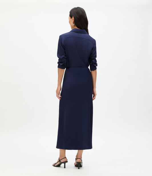Another Tomorrow Satin Skirt in Indigo – Satin Women's Skirt
