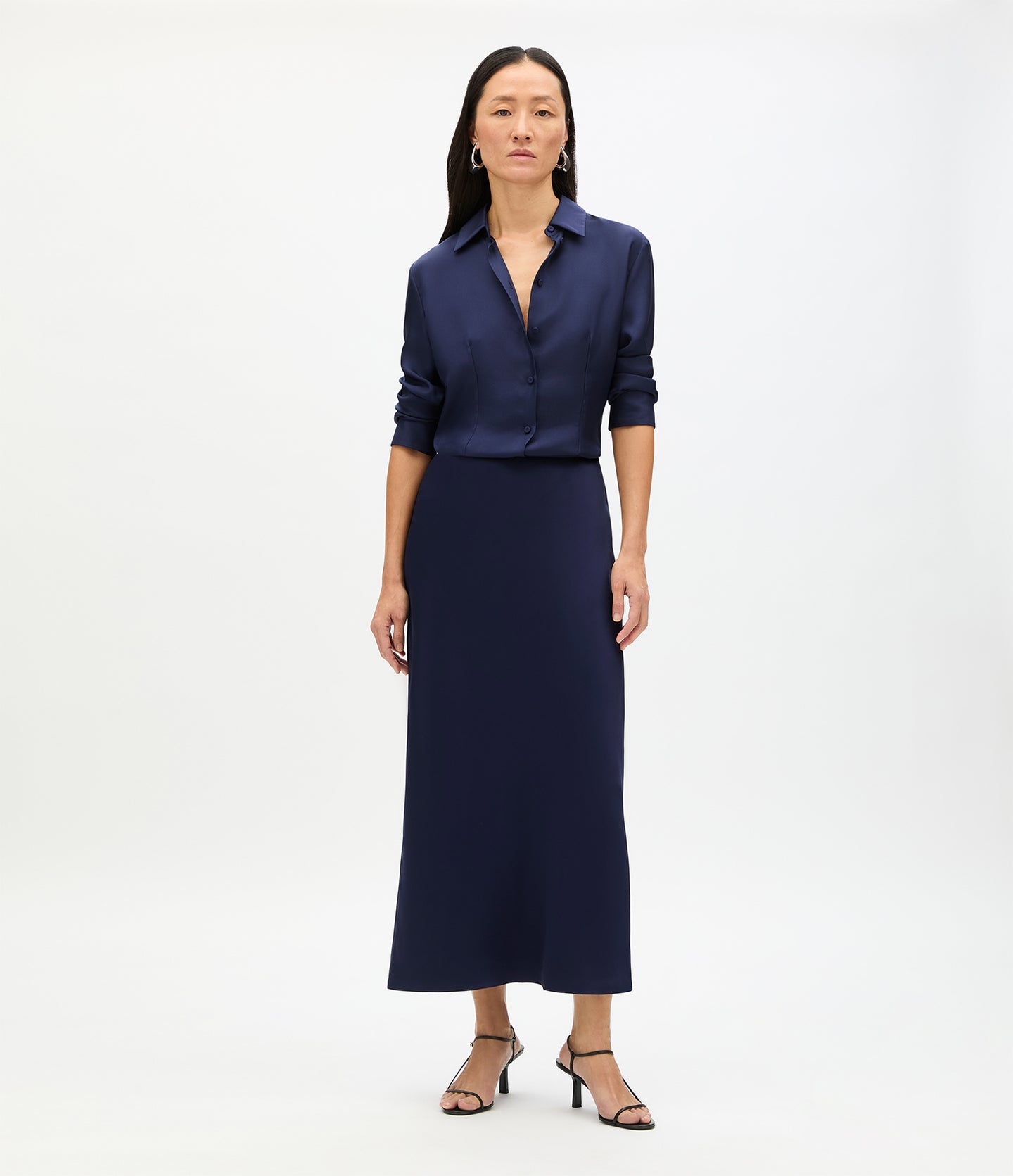 Another Tomorrow Satin Skirt in Indigo – Satin Women's Skirt