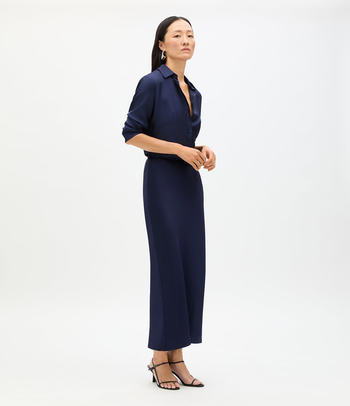 Another Tomorrow Satin Skirt in Indigo – Satin Women's Skirt