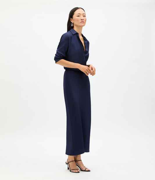 Another Tomorrow Satin Skirt in Indigo – Satin Women's Skirt